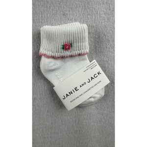 Janie and Jack White Socks Rosebud Embroidery Ribbed‎ Cuff 3-6 Months